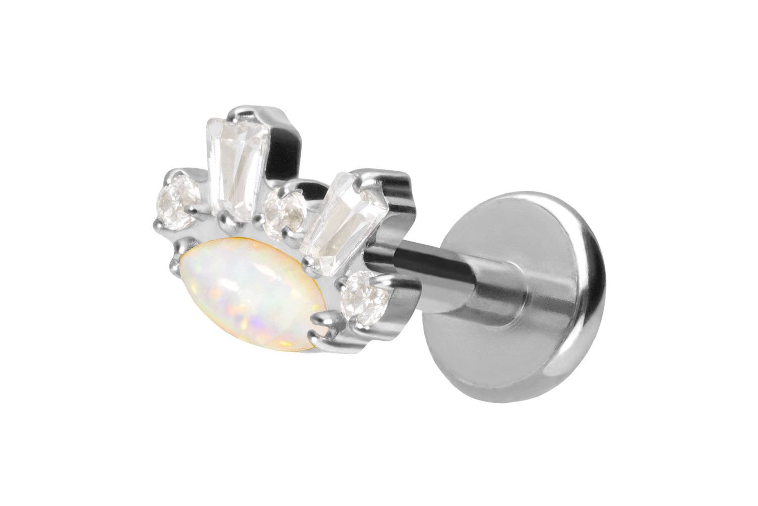 Titan Labret Piercing mit Push Fit SYNTHETISCHER OPAL + KRISTALLE